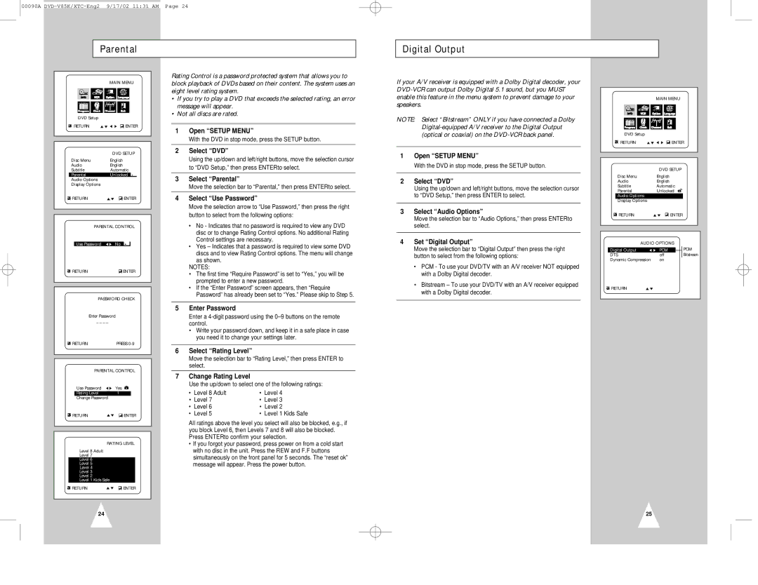 Samsung DVD-V85K instruction manual Parental Digital Output 