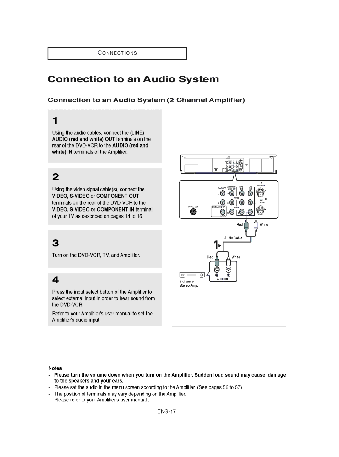 Samsung DVD-V8600 instruction manual Connection to an Audio System 2 Channel Amplifier, ENG-17 