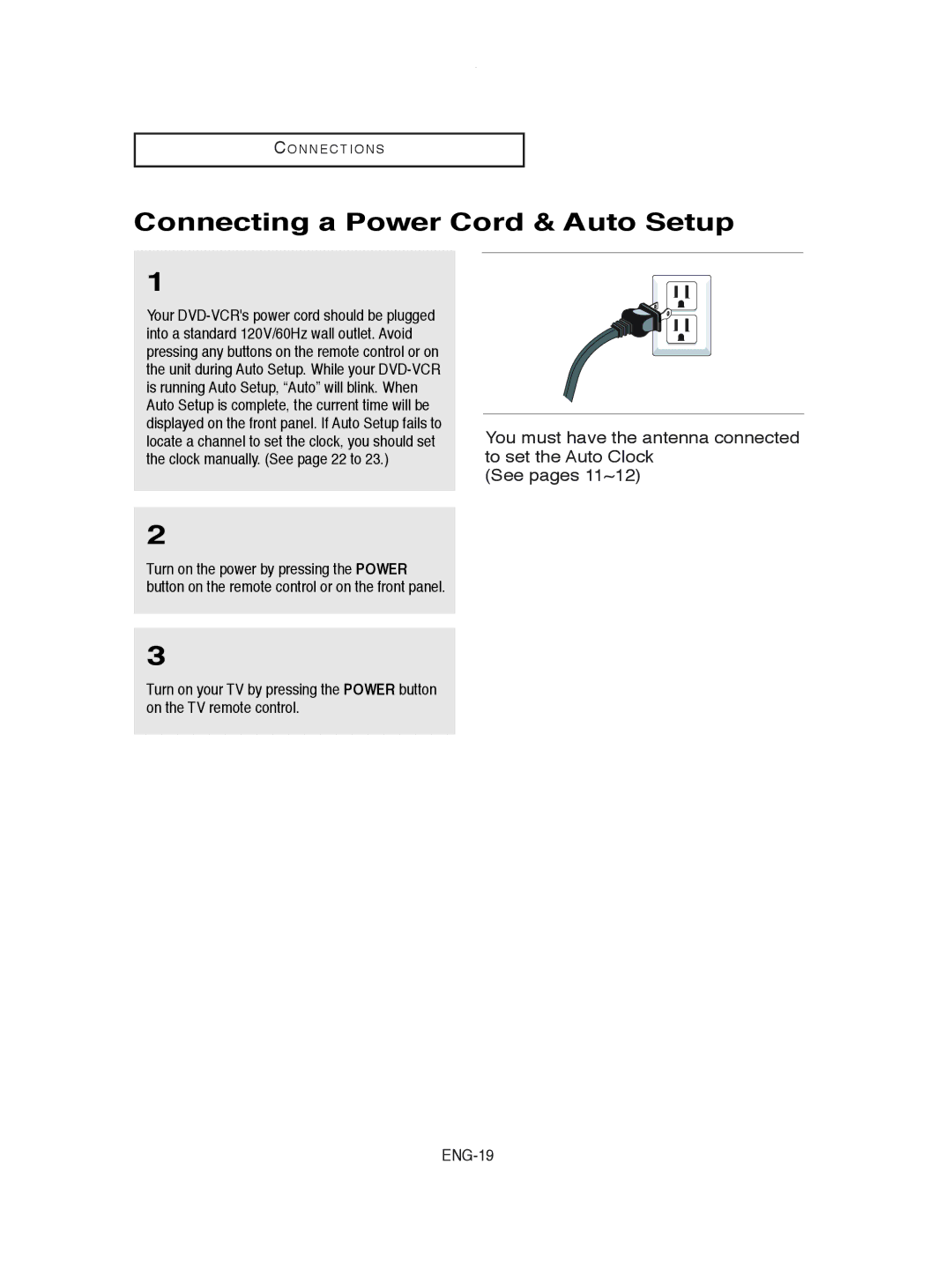 Samsung DVD-V8600 instruction manual Connecting a Power Cord & Auto Setup 