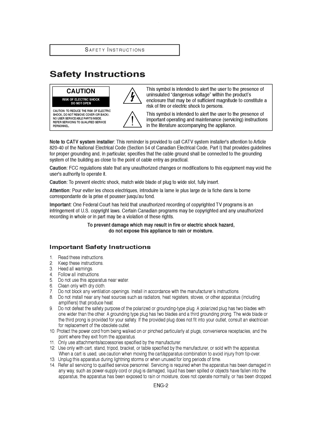 Samsung DVD-V8600 instruction manual Important Safety Instructions 