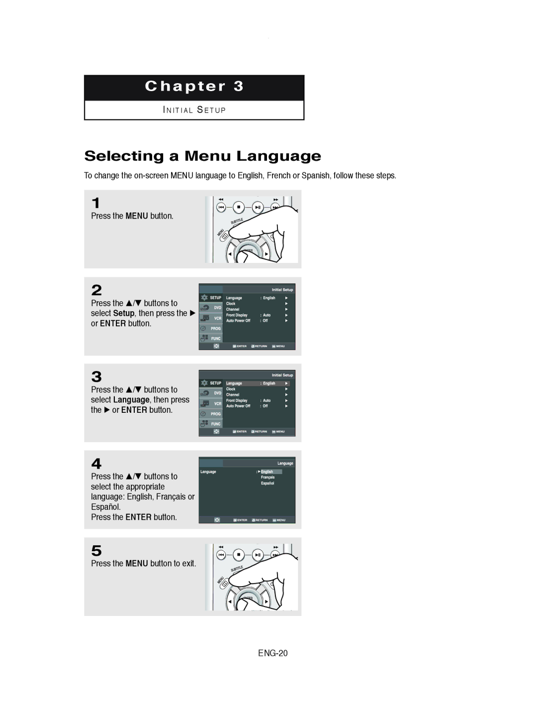 Samsung DVD-V8600 instruction manual Selecting a Menu Language 