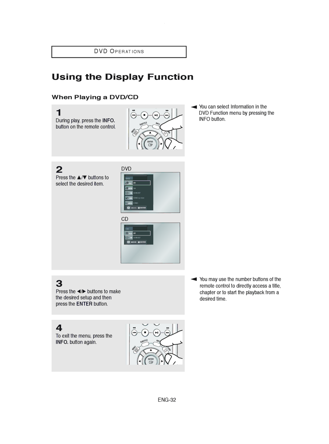 Samsung DVD-V8600 instruction manual Using the Display Function, When Playing a DVD/CD 