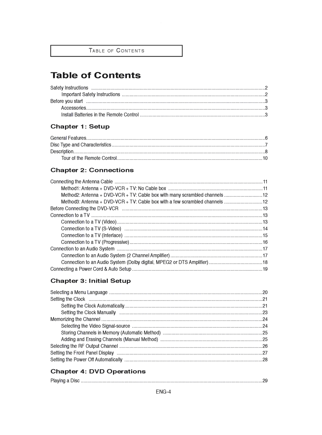 Samsung DVD-V8600 instruction manual Table of Contents 