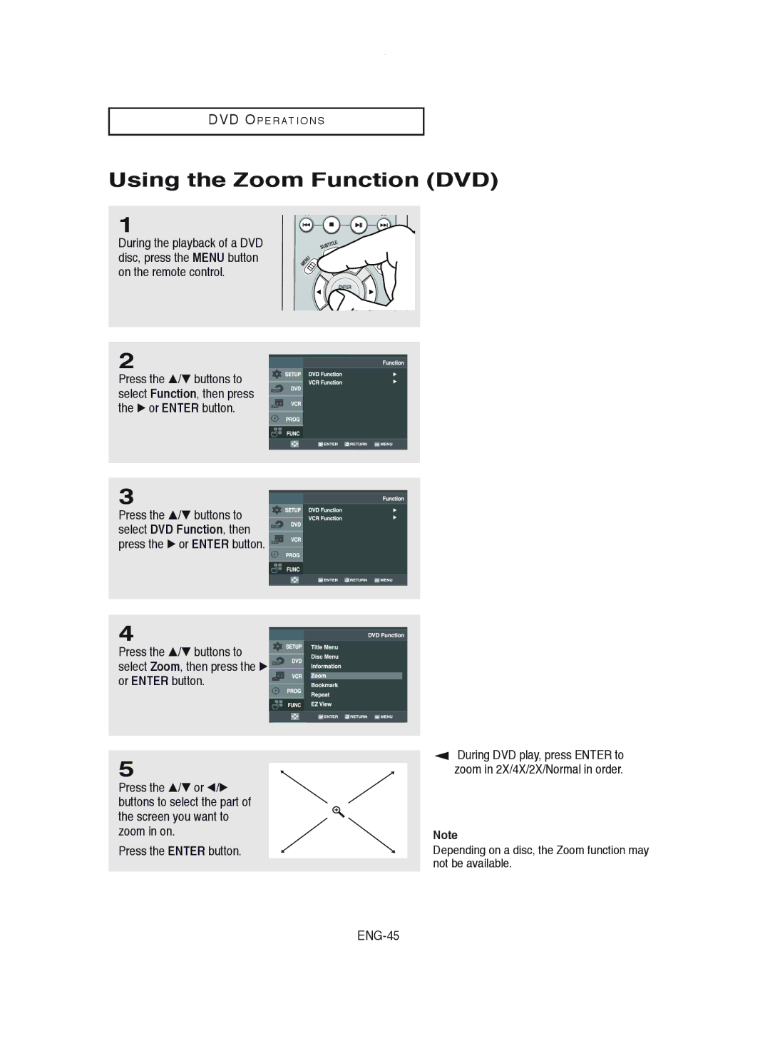 Samsung DVD-V8600 instruction manual Using the Zoom Function DVD, ENG-45 