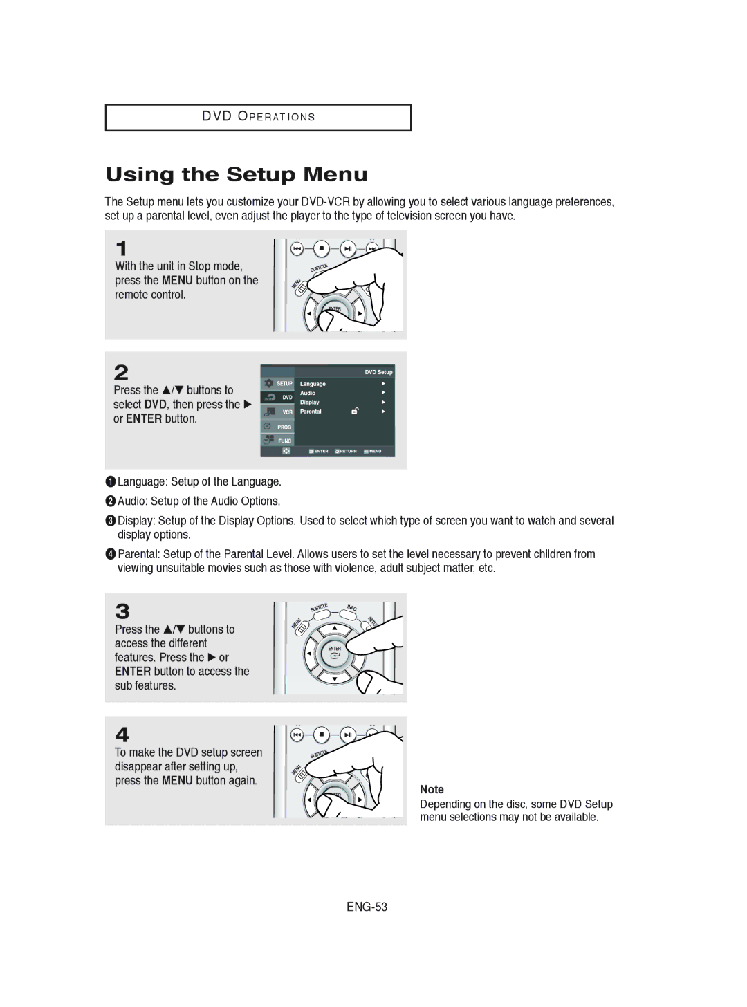 Samsung DVD-V8600 instruction manual Using the Setup Menu, ENG-53 