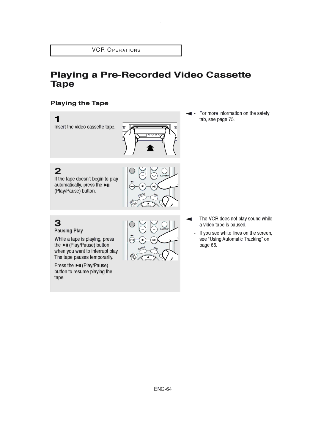 Samsung DVD-V8600 instruction manual Playing a Pre-Recorded Video Cassette Tape, Playing the Tape 