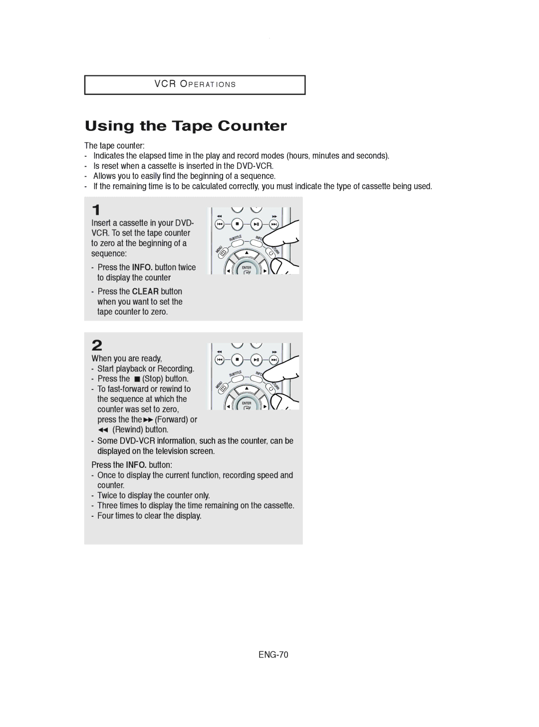 Samsung DVD-V8600 instruction manual Using the Tape Counter, When you are ready 