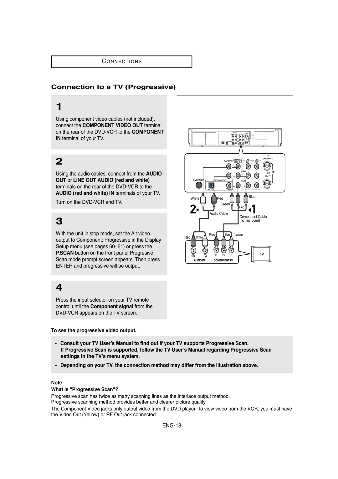 Samsung DVD-V8650 instruction manual Connection to a TV Progressive, ENG-18 