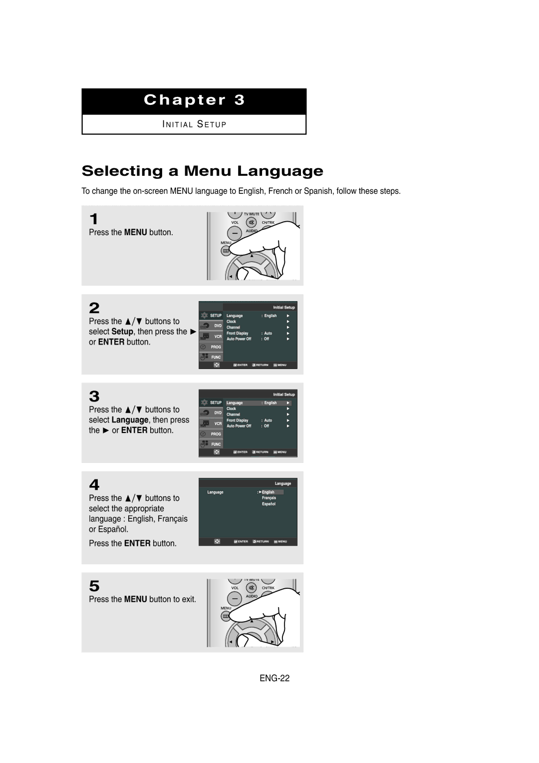 Samsung DVD-V8650 instruction manual Selecting a Menu Language, ENG-22 