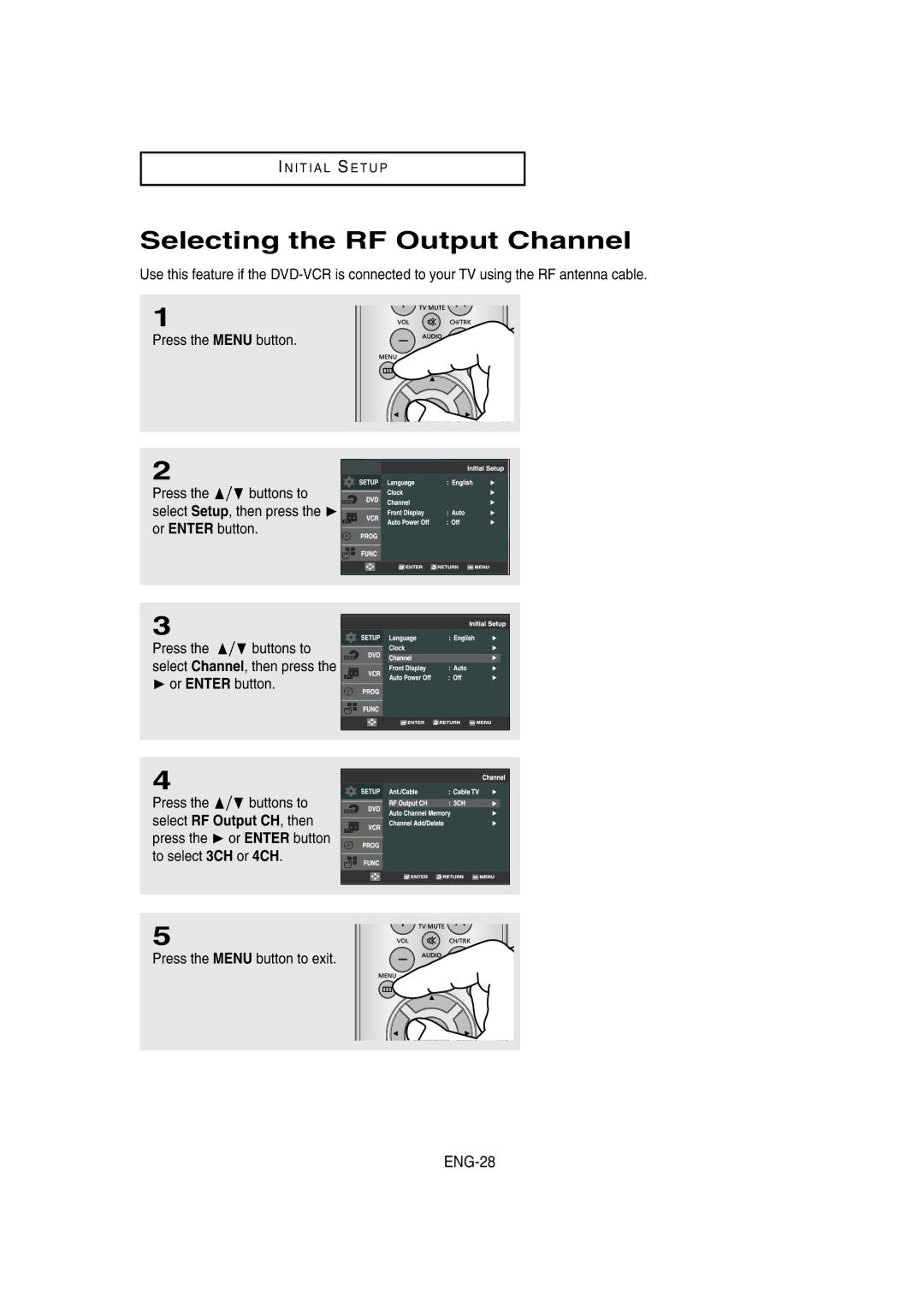 Samsung DVD-V8650 instruction manual Selecting the RF Output Channel, ENG-28 