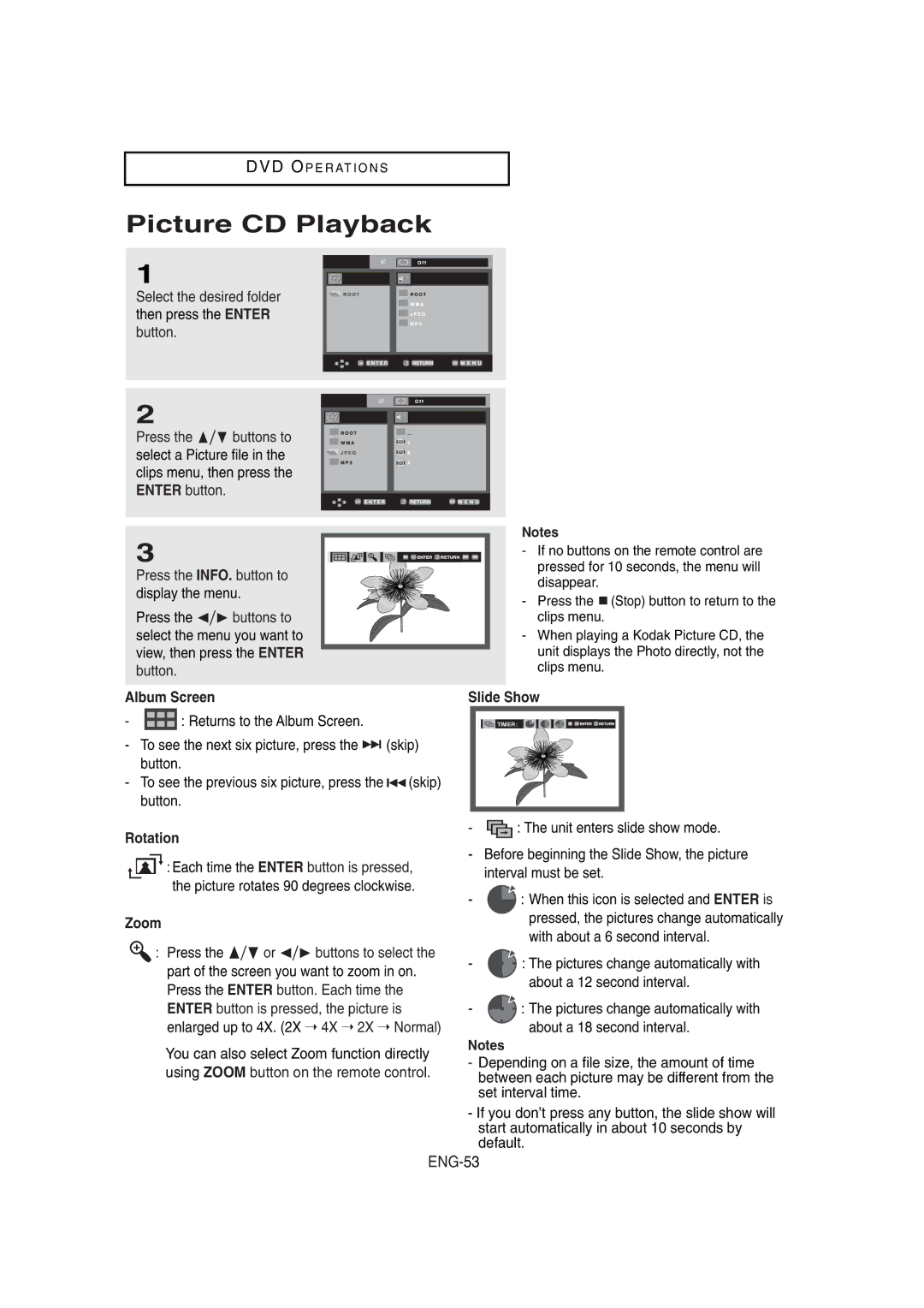 Samsung DVD-V8650 instruction manual Picture CD Playback, ENG-53 