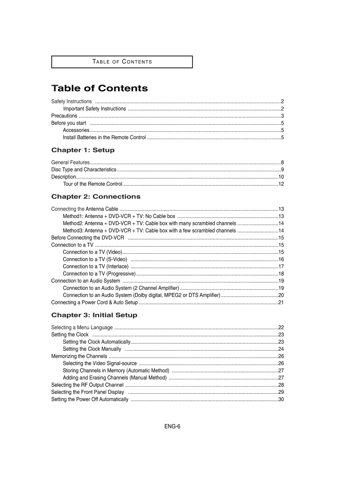 Samsung DVD-V8650 instruction manual Table of Contents 