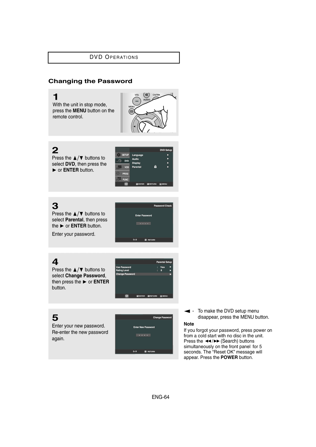 Samsung DVD-V8650 instruction manual Changing the Password, ENG-64 