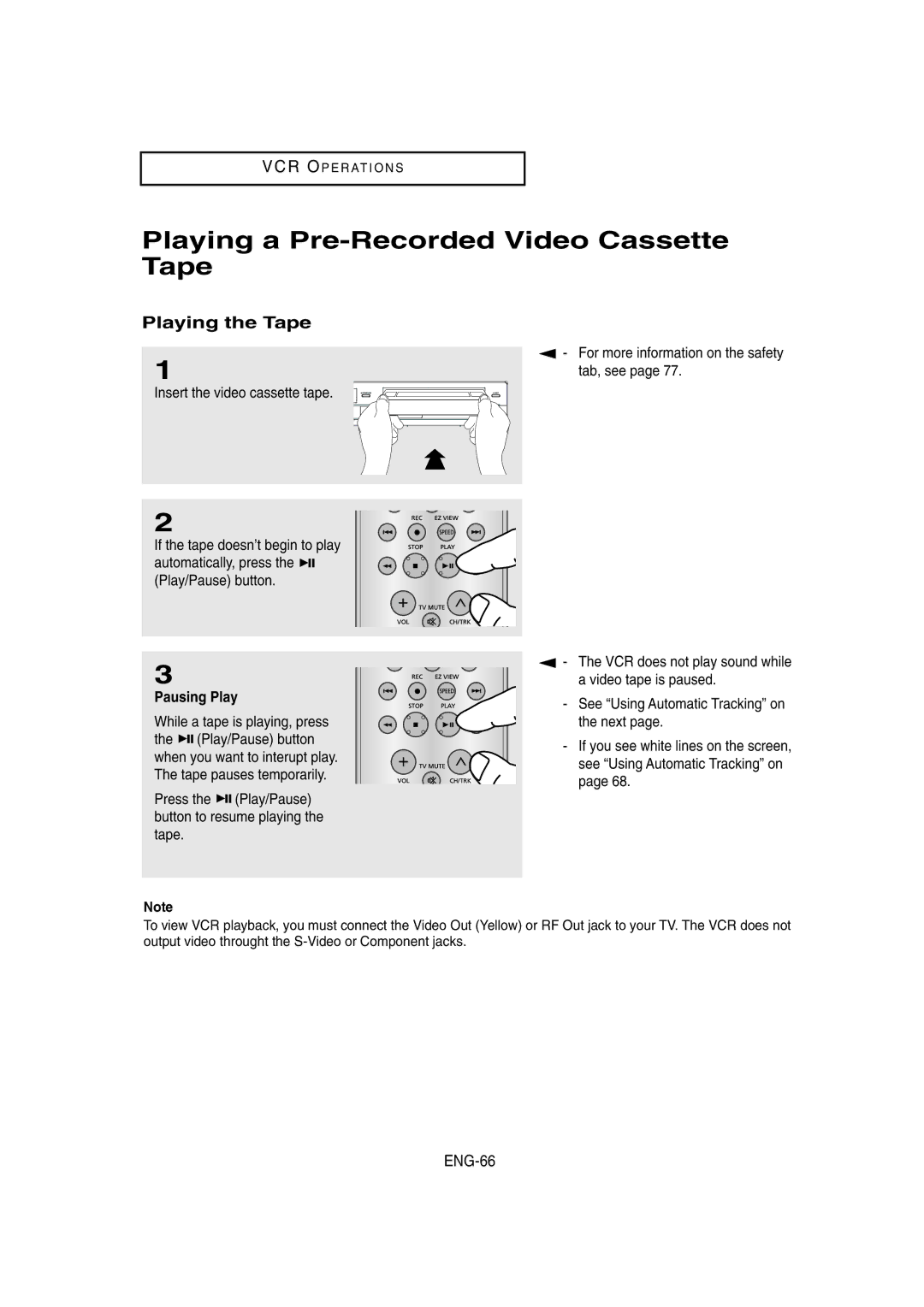 Samsung DVD-V8650 instruction manual Playing a Pre-Recorded Video Cassette Tape, Playing the Tape, ENG-66 