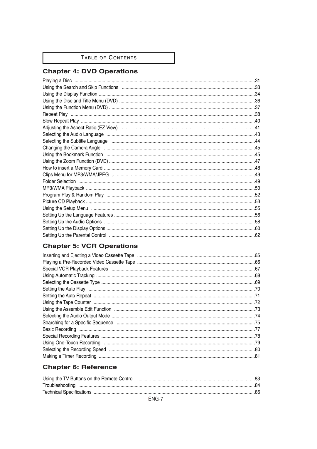 Samsung DVD-V8650 instruction manual DVD Operations, VCR Operations, Reference 