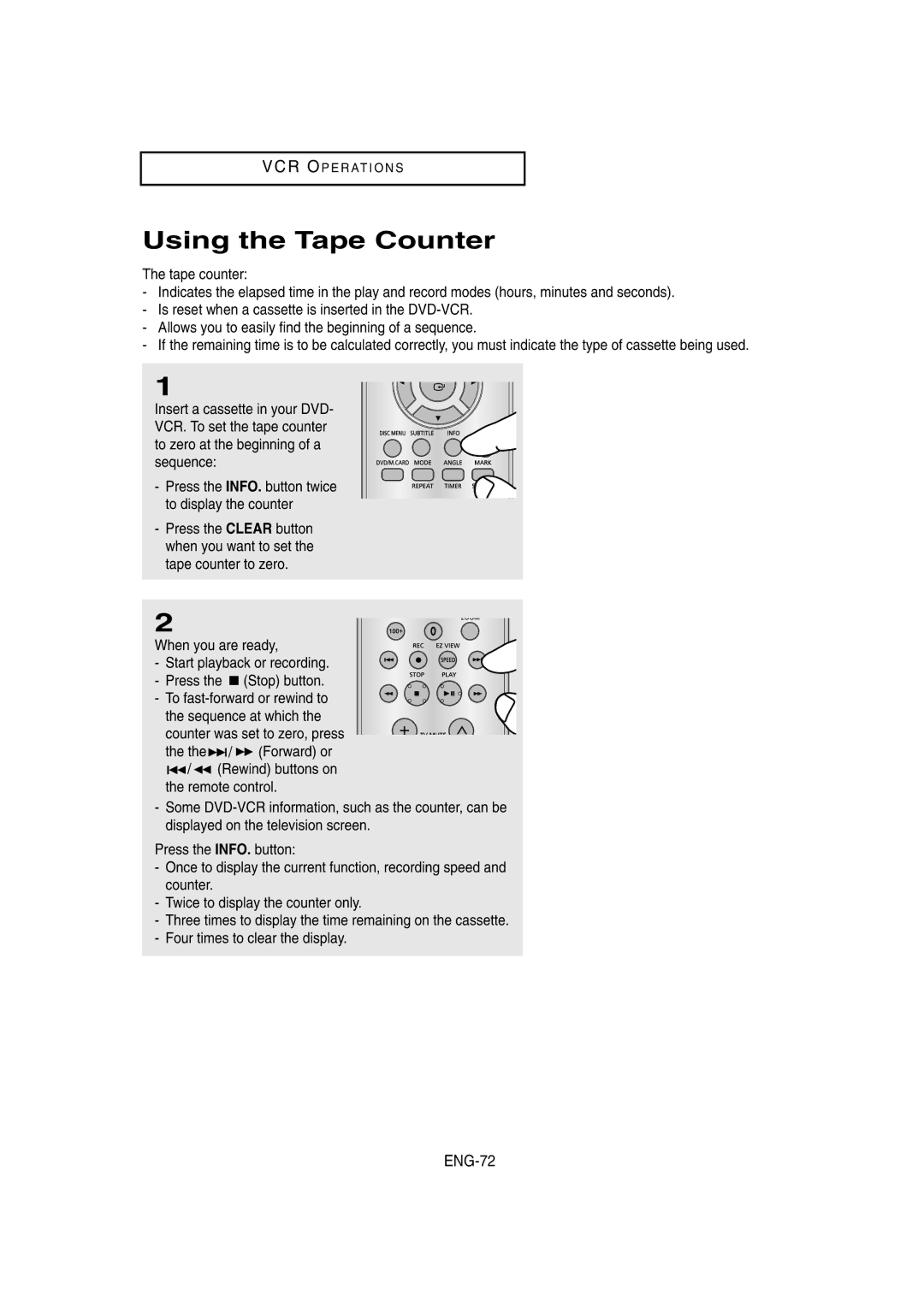 Samsung DVD-V8650 instruction manual Using the Tape Counter, ENG-72, When you are ready 