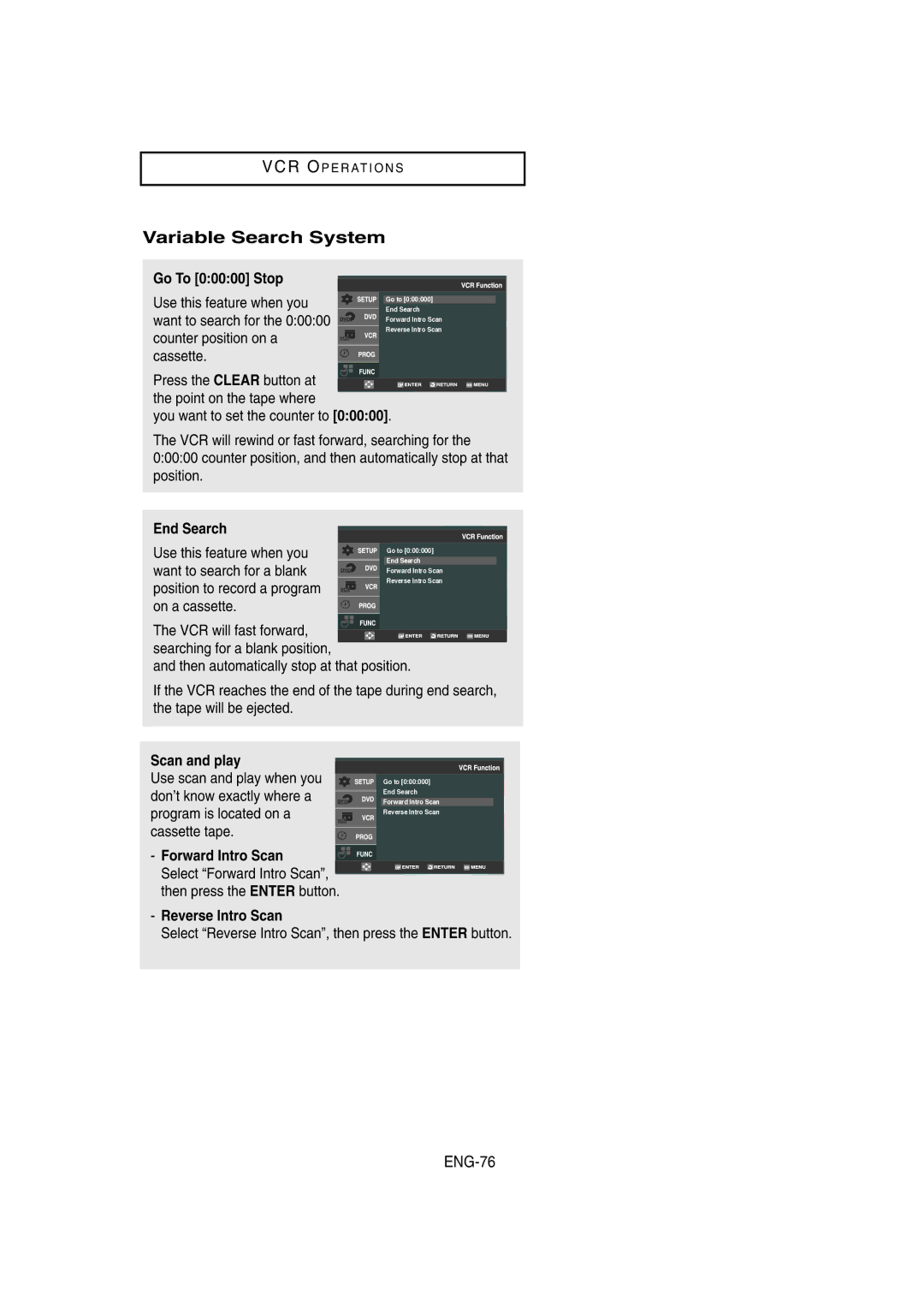 Samsung DVD-V8650 instruction manual Variable Search System, ENG-76 