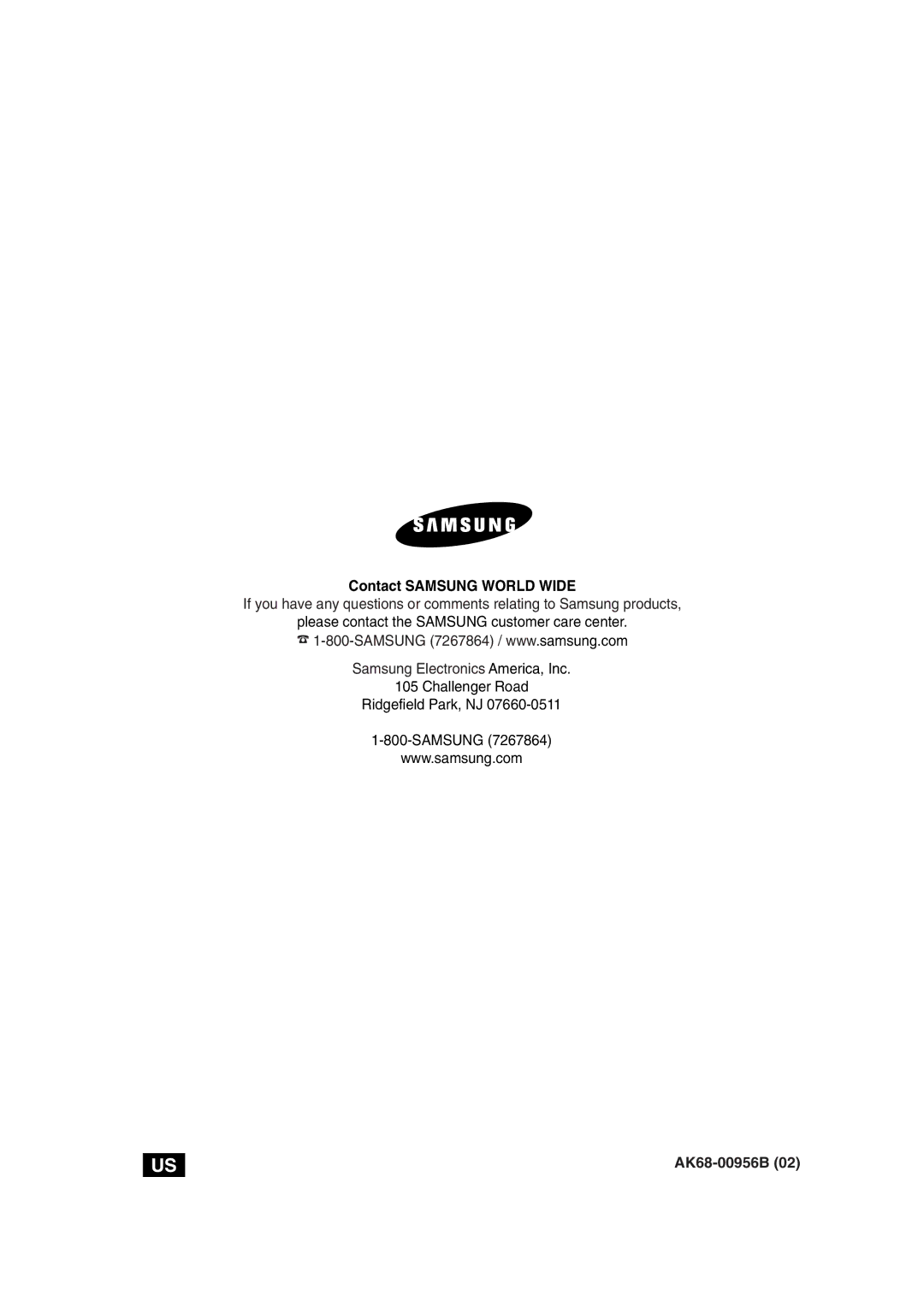 Samsung DVD-V8650 instruction manual Contact Samsung World Wide, AK68-00956B 