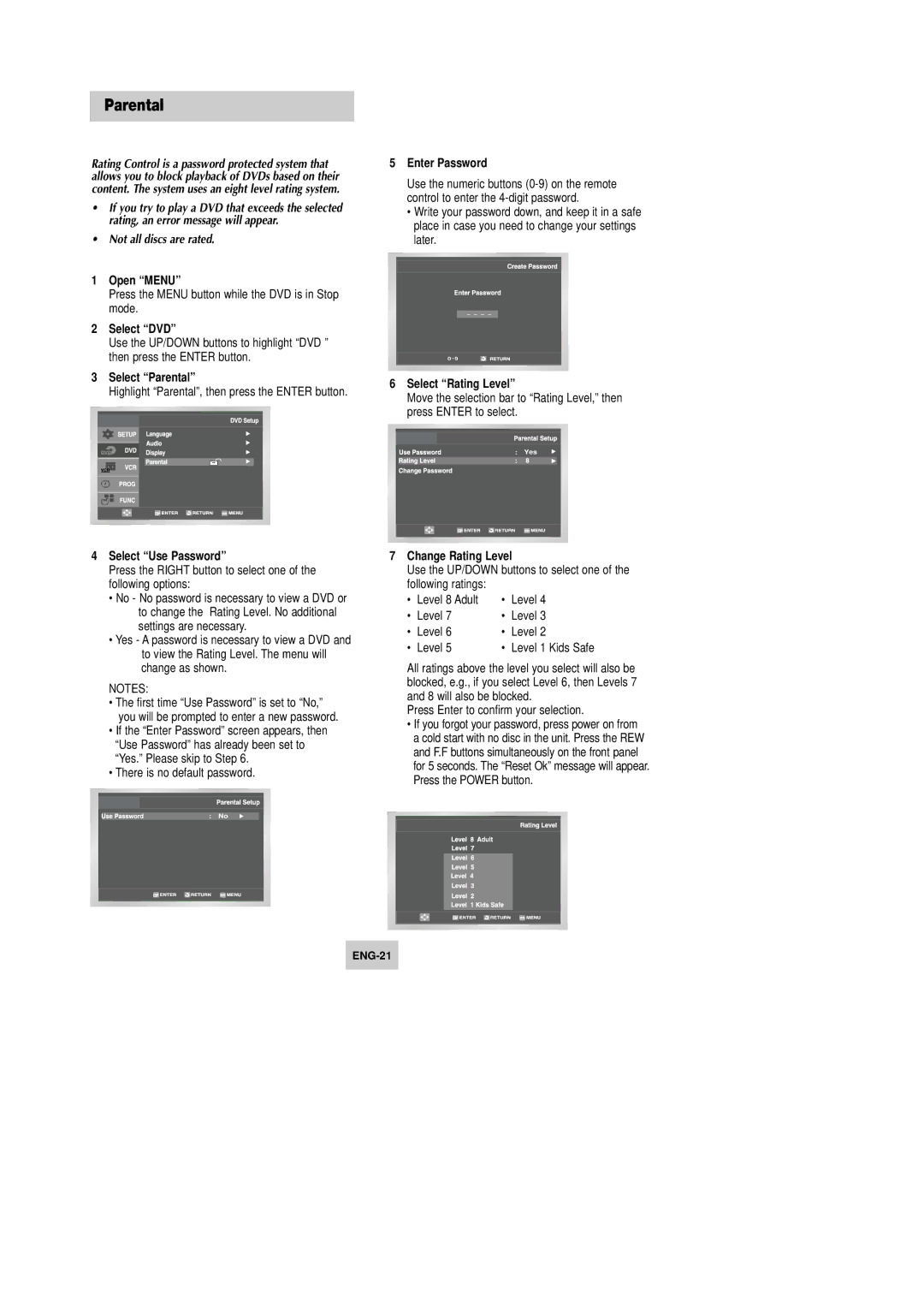 Samsung DVD-V9090 instruction manual Parental, Not all discs are rated 