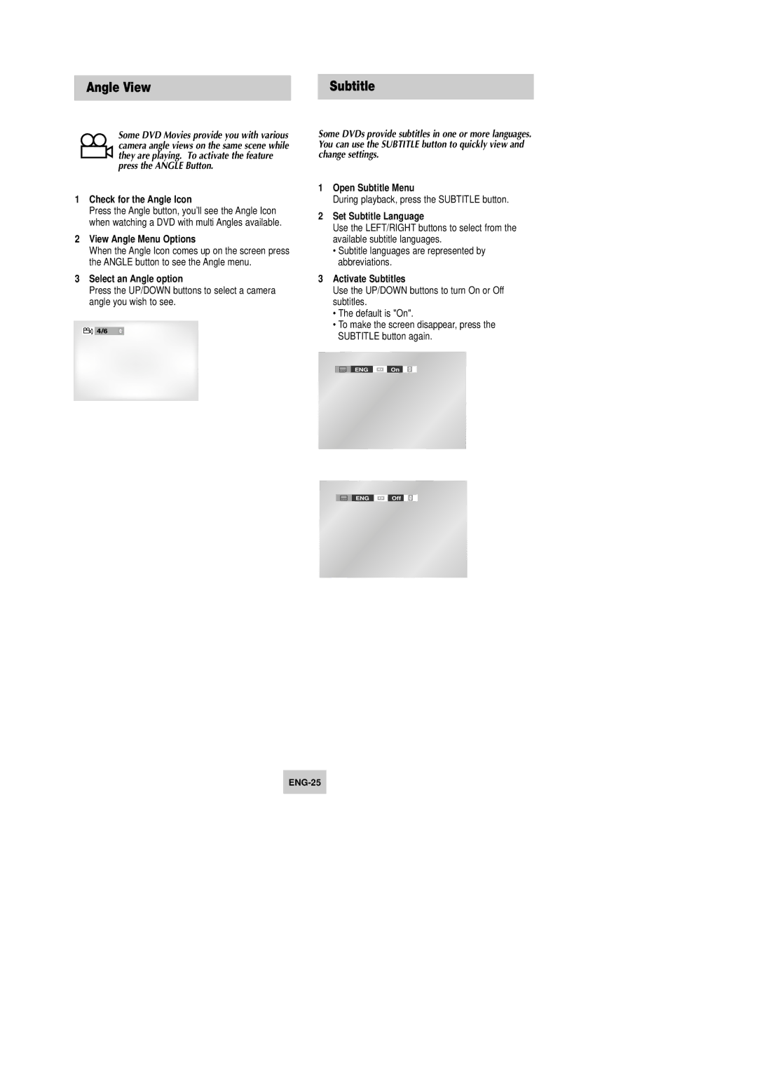 Samsung DVD-V9090 instruction manual Angle View, Subtitle 