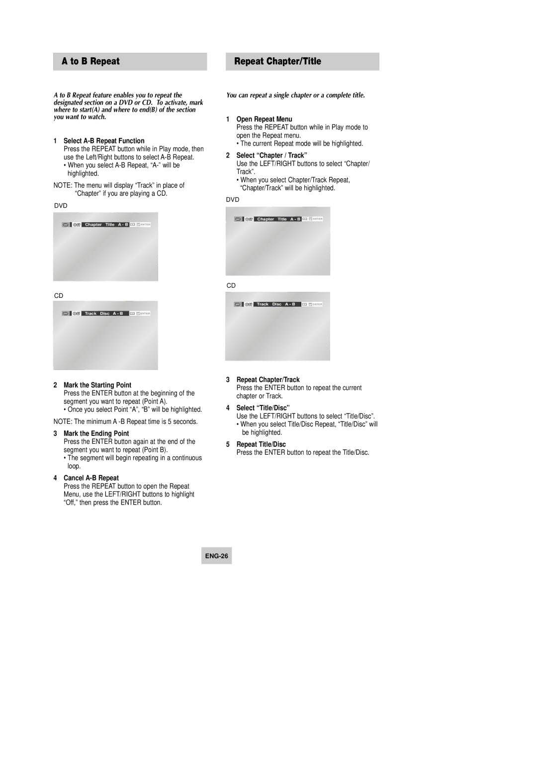 Samsung DVD-V9090 instruction manual To B Repeat, Repeat Chapter/Title 