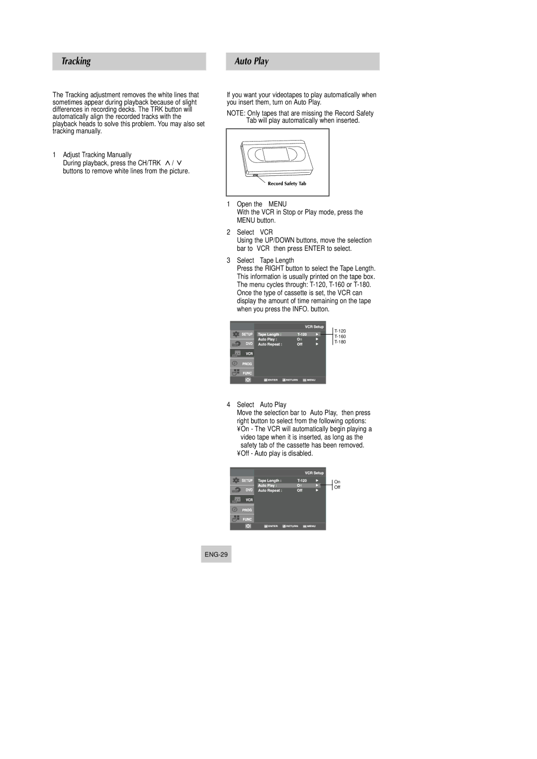 Samsung DVD-V9090 instruction manual Tracking, Auto Play 