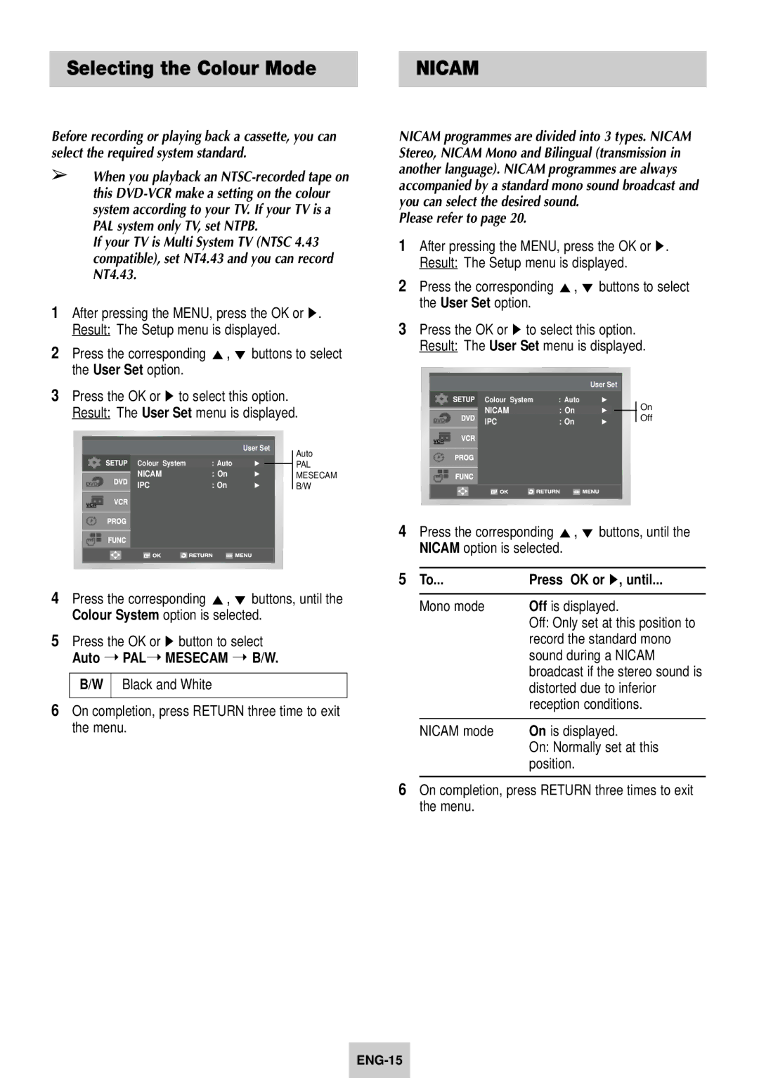 Samsung DVD-V940K instruction manual Selecting the Colour Mode, Please refer to, OK or ❿, until 