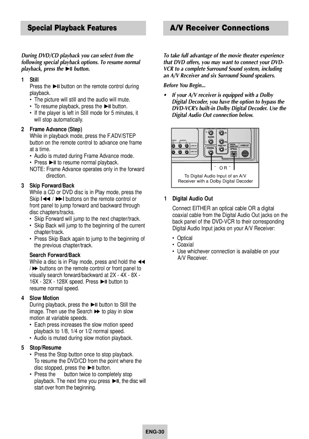 Samsung DVD-V940K instruction manual Special Playback Features Receiver Connections, Before You Begin 