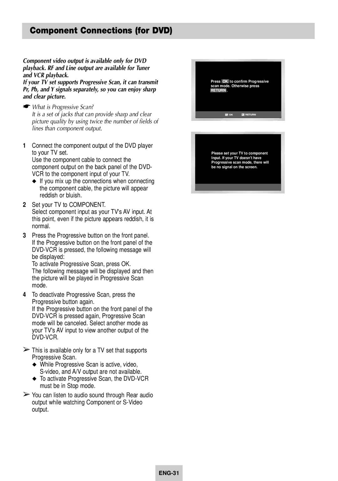 Samsung DVD-V940K instruction manual Component Connections for DVD, What is Progressive Scan? 