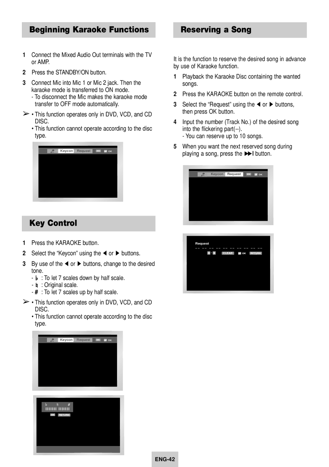 Samsung DVD-V940K instruction manual Beginning Karaoke Functions Reserving a Song, Key Control 