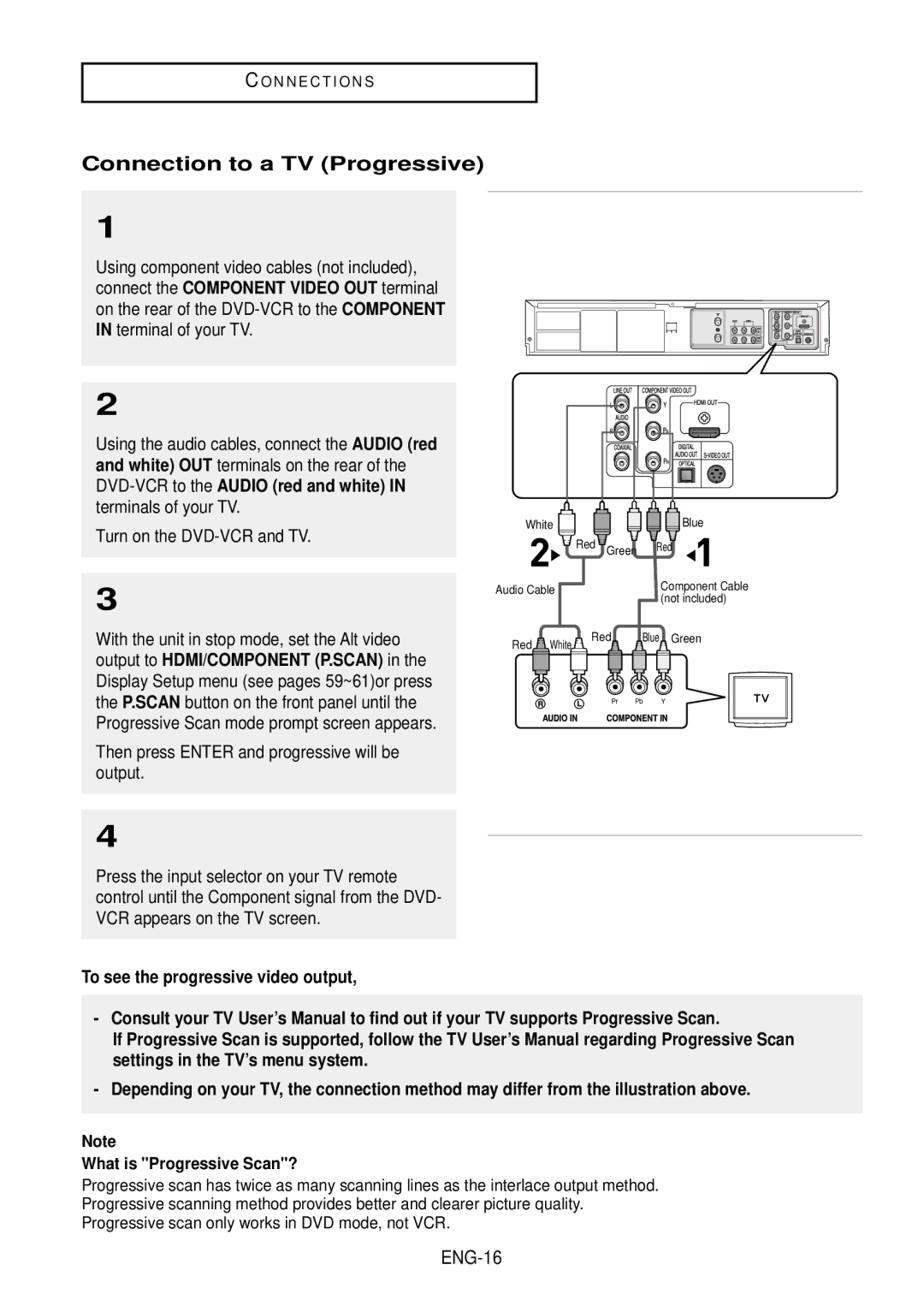 Samsung DVD-V9500 instruction manual Connection to a TV Progressive, ENG-16 