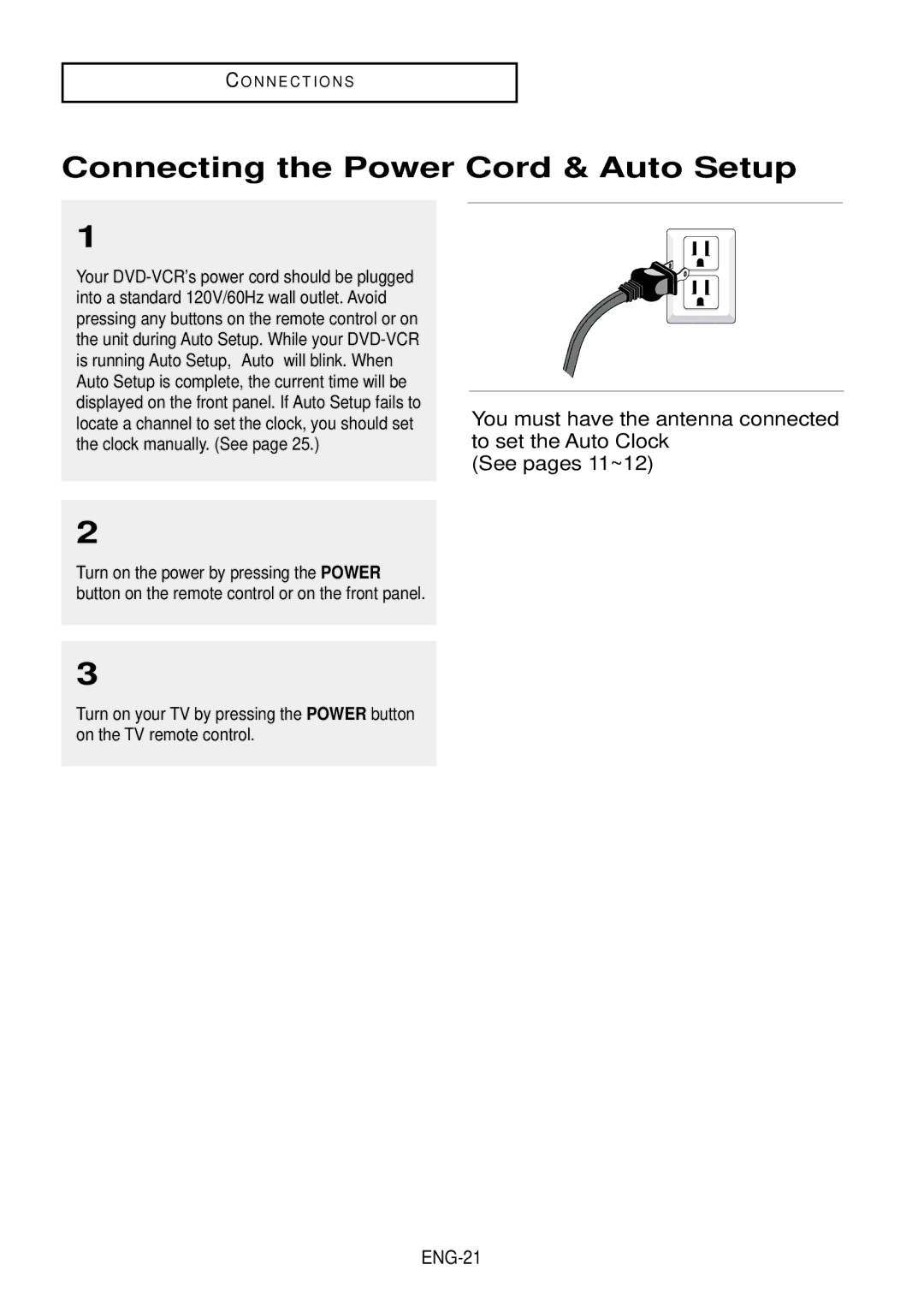 Samsung DVD-V9500 instruction manual Connecting the Power Cord & Auto Setup 