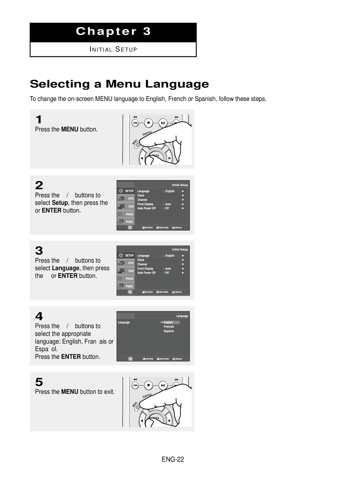 Samsung DVD-V9500 instruction manual Selecting a Menu Language 