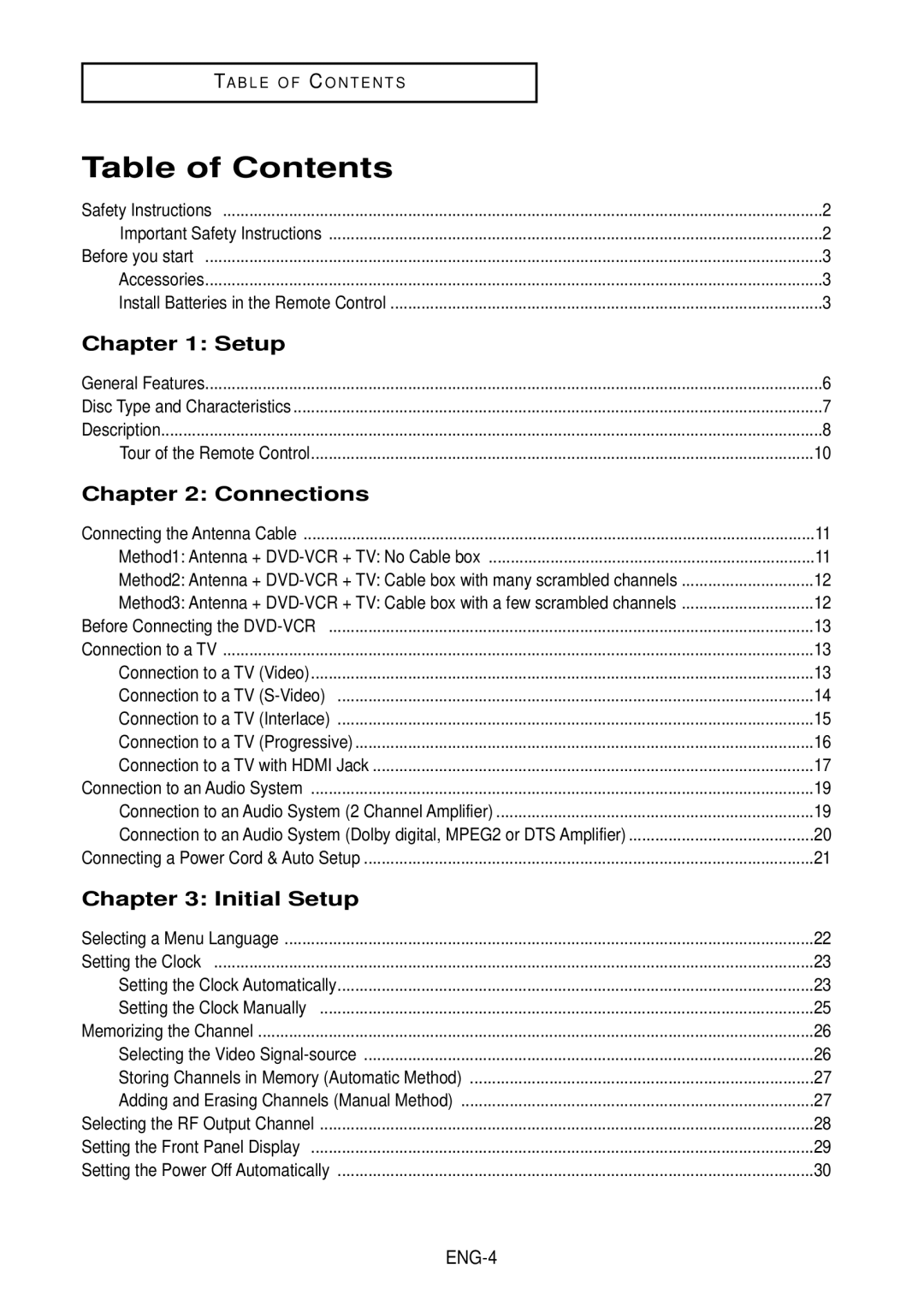 Samsung DVD-V9500 instruction manual Table of Contents 