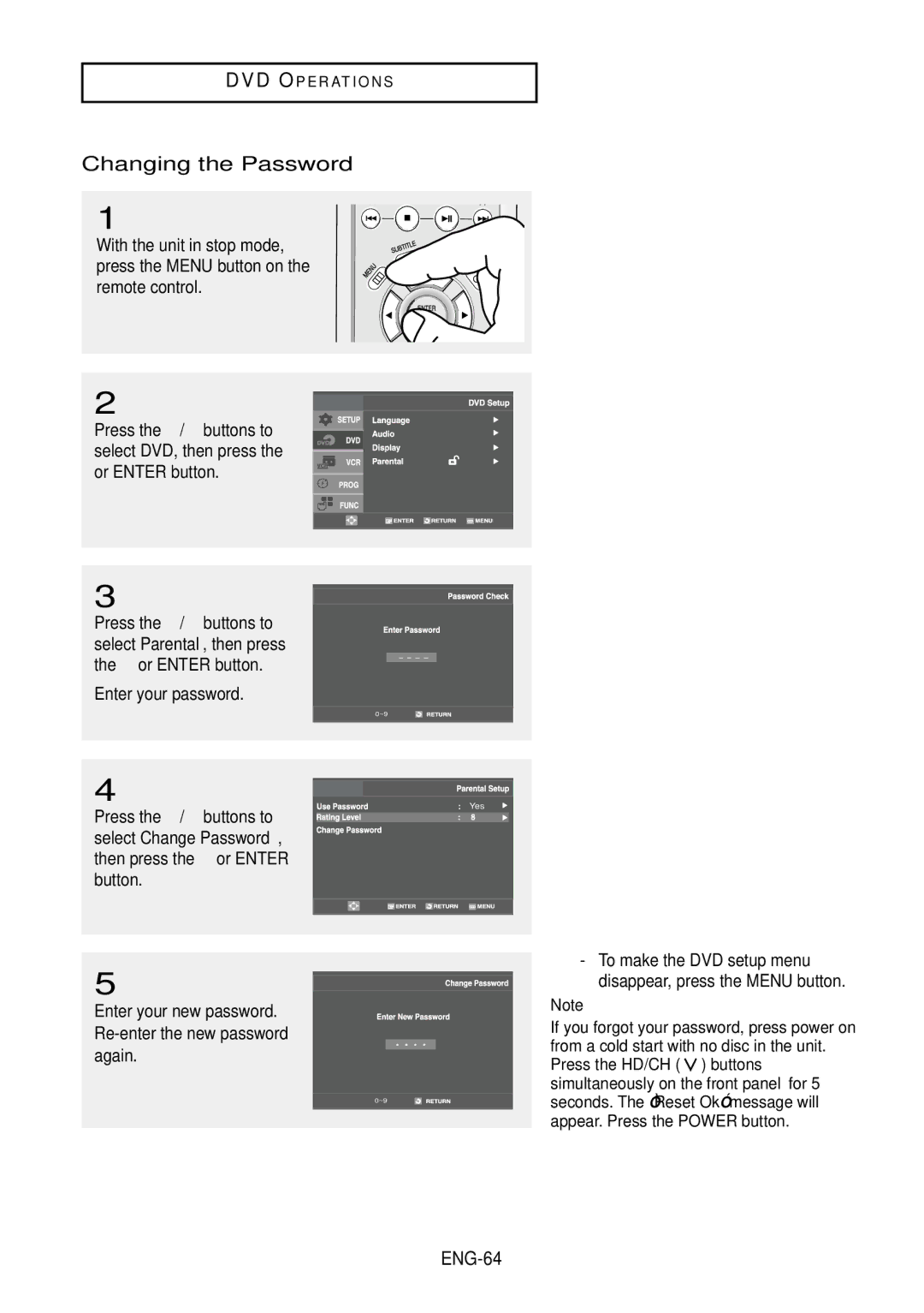 Samsung DVD-V9500 instruction manual Changing the Password, ENG-64 