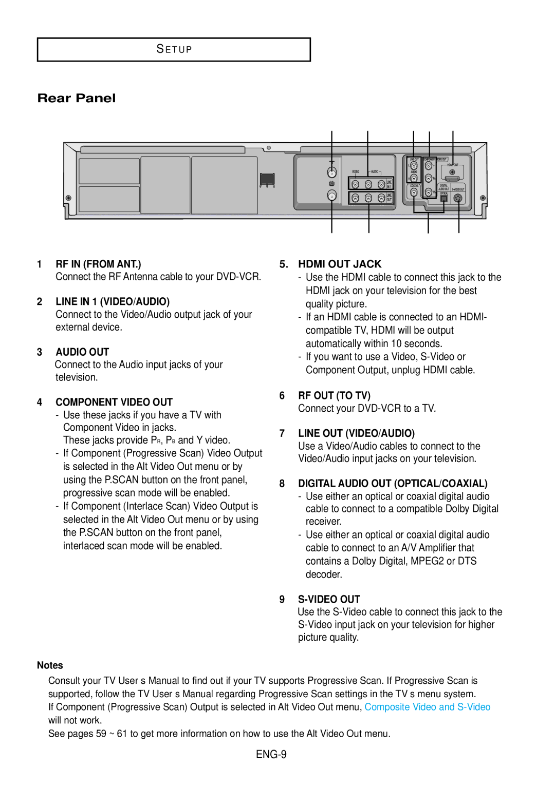 Samsung DVD-V9500 Rear Panel, Connect to the Audio input jacks of your television, Connect your DVD-VCR to a TV 