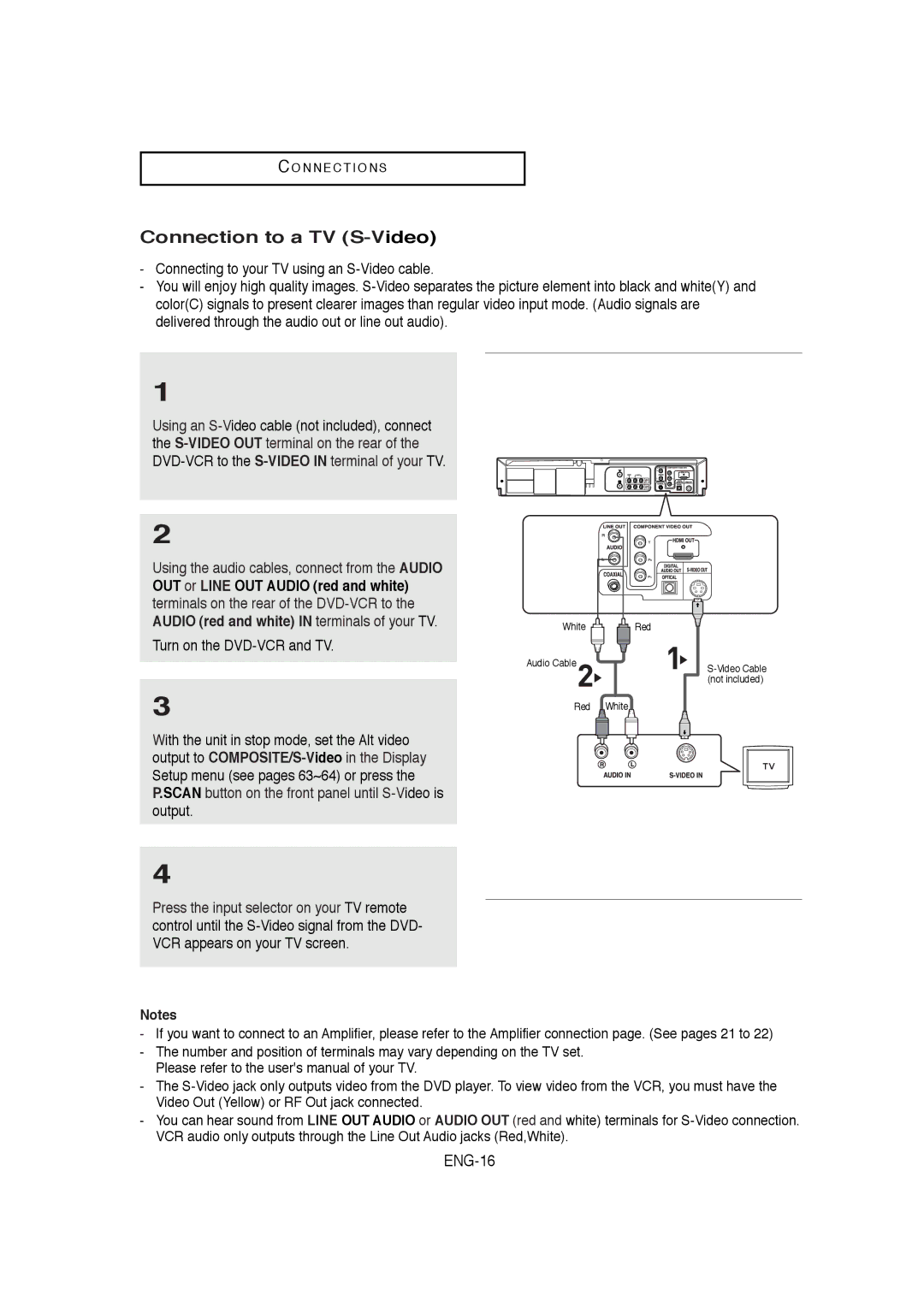 Samsung DVD-V9650 instruction manual Connection to a TV S-Video, ENG-16 