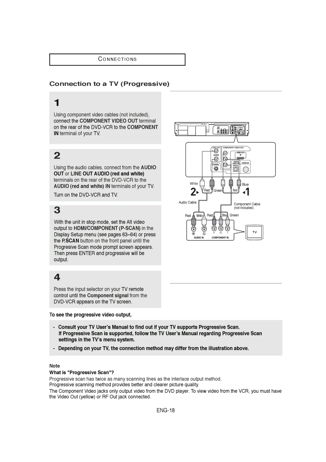 Samsung DVD-V9650 instruction manual Connection to a TV Progressive, ENG-18 