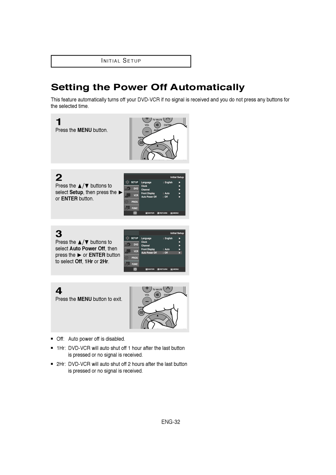 Samsung DVD-V9650 instruction manual Setting the Power Off Automatically, ENG-32 