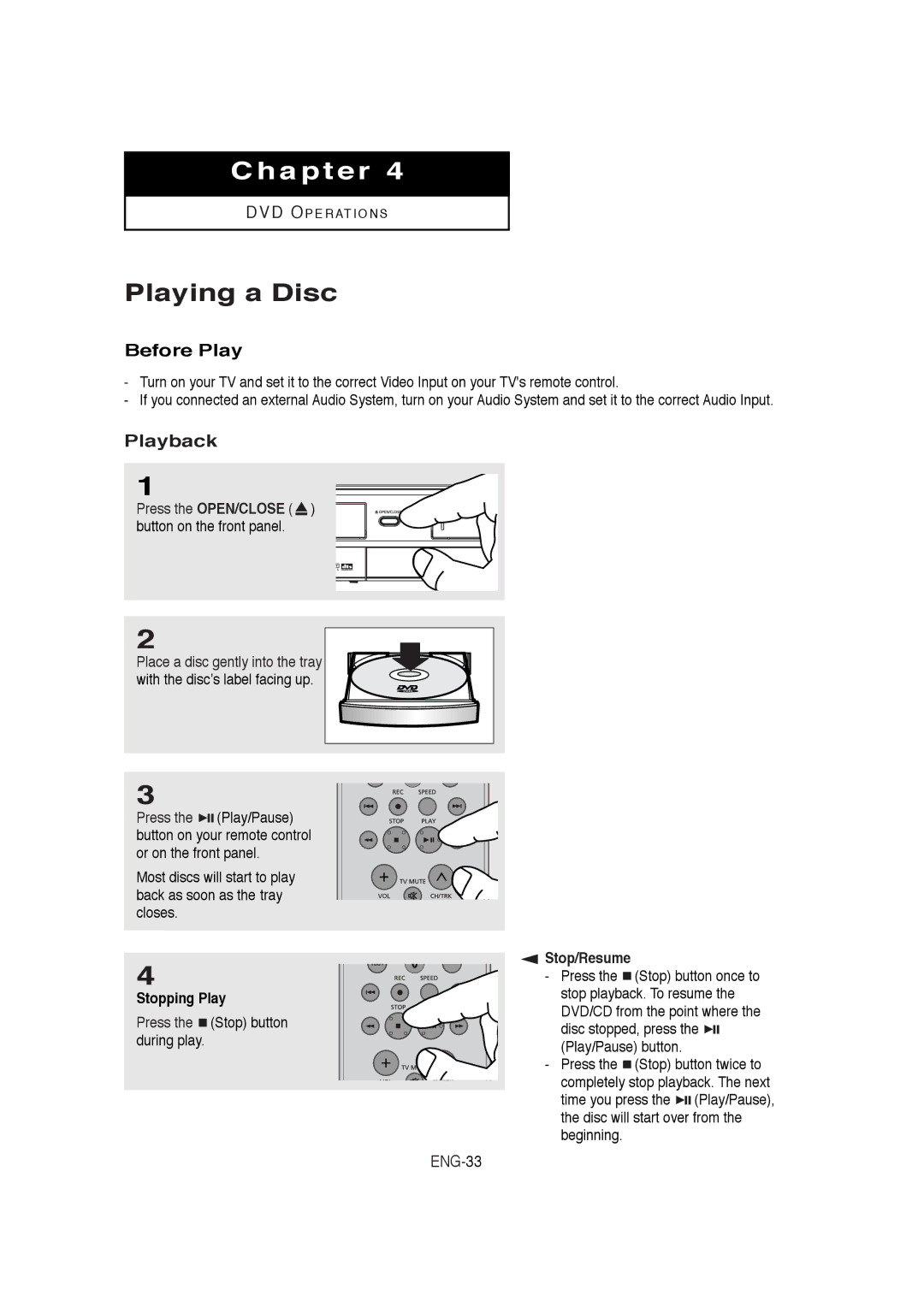 Samsung DVD-V9650 instruction manual Playing a Disc, Before Play, Playback, ENG-33 