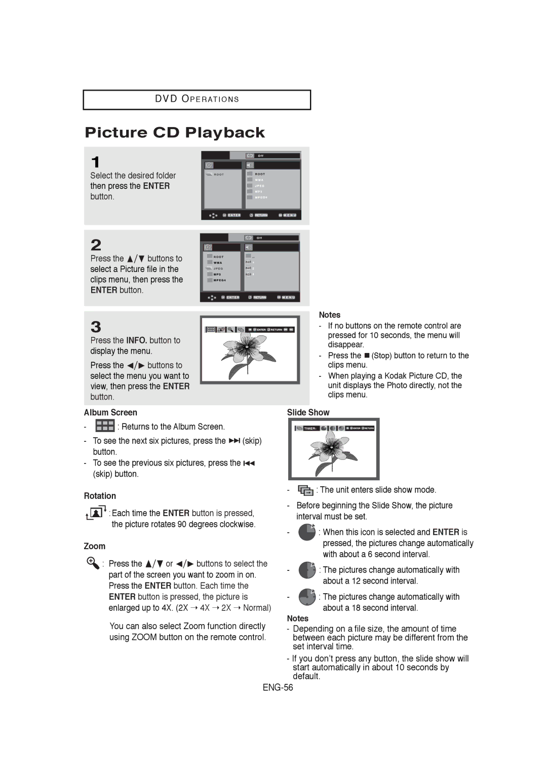 Samsung DVD-V9650 instruction manual Picture CD Playback, ENG-56 