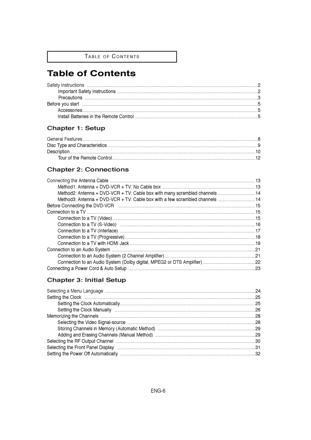 Samsung DVD-V9650 instruction manual Table of Contents 