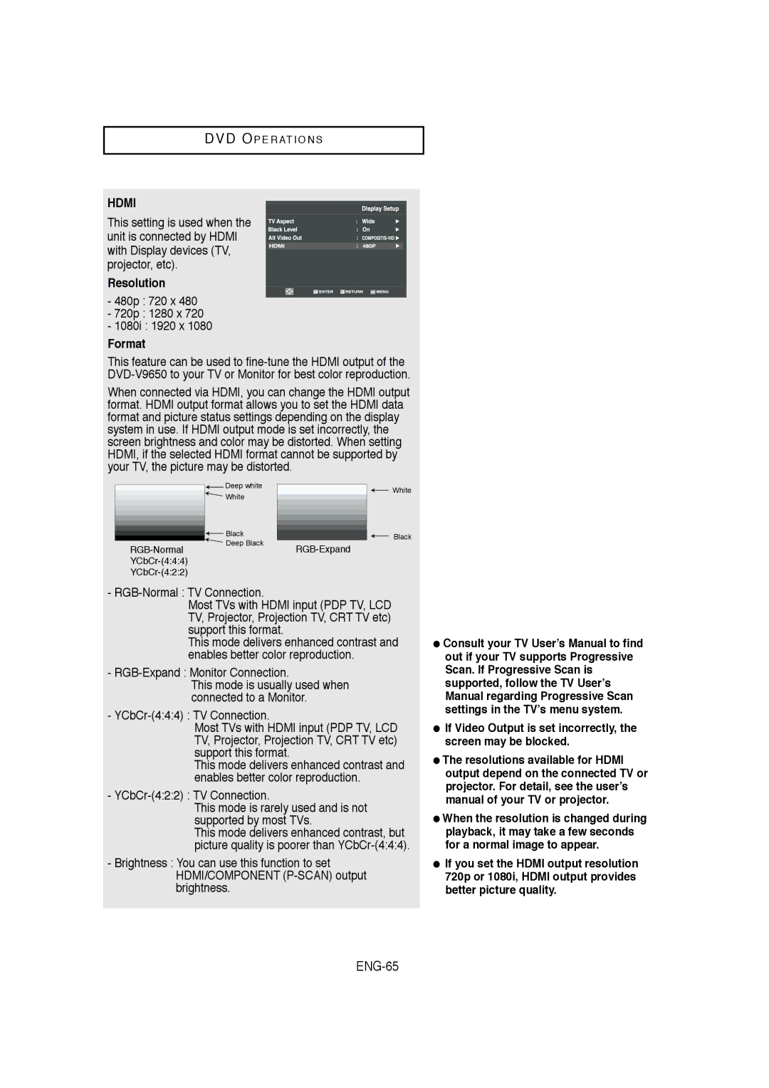 Samsung DVD-V9650 instruction manual Hdmi, 720p 1280 x 1080i 1920 x 