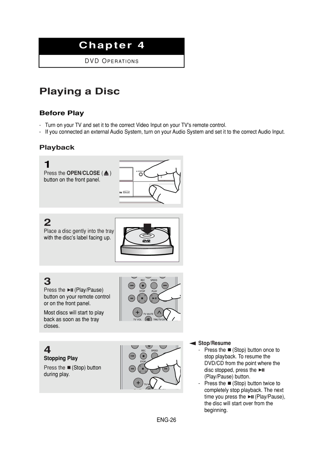 Samsung DVD-V9700 instruction manual Playing a Disc, Before Play, Playback, ENG-26 