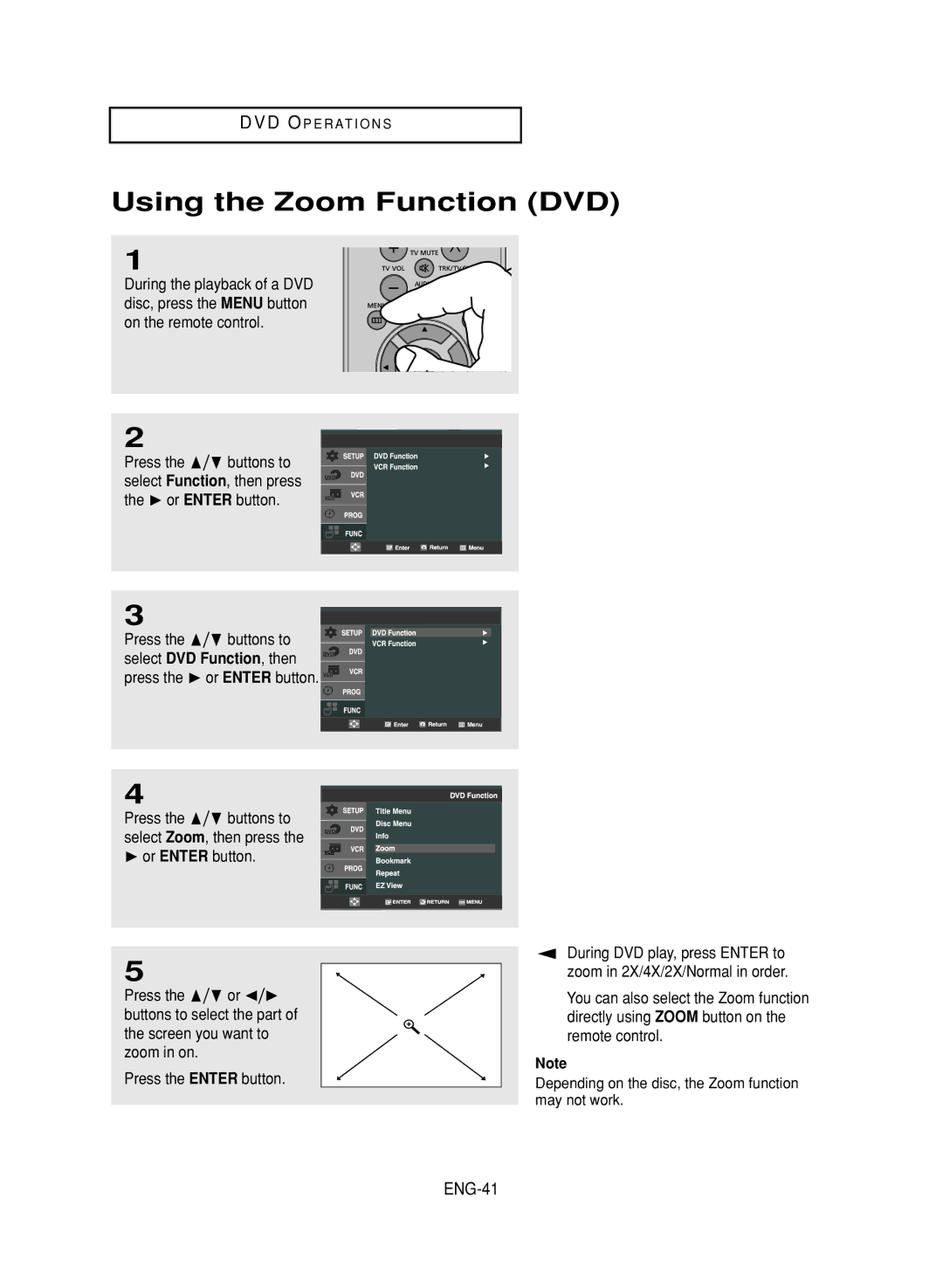 Samsung DVD-V9700 instruction manual Using the Zoom Function DVD, ENG-41 