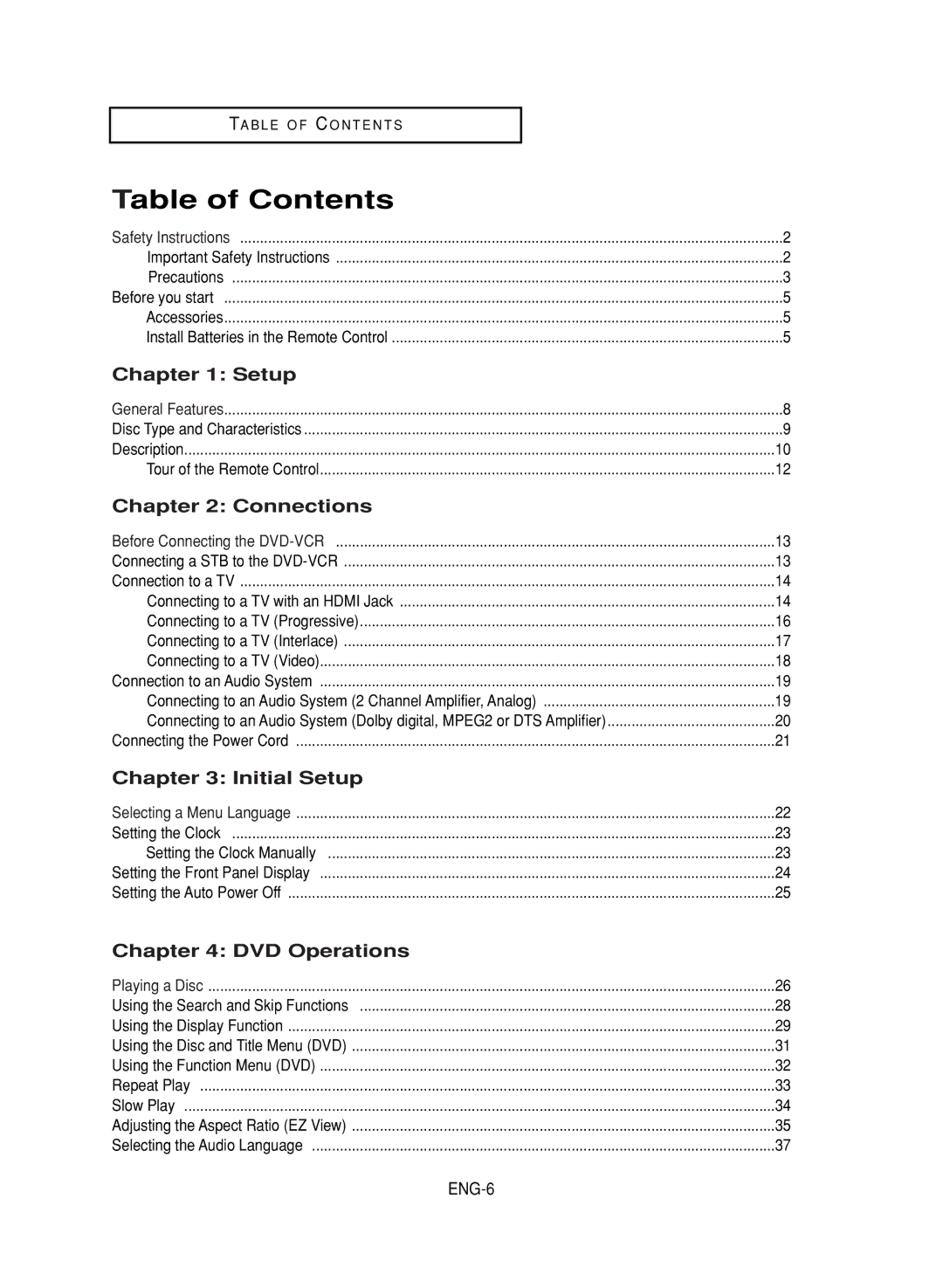 Samsung DVD-V9700 instruction manual Table of Contents 