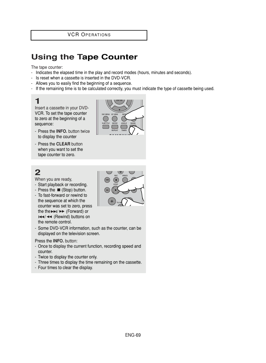 Samsung DVD-V9700 instruction manual Using the Tape Counter, ENG-69, When you are ready 