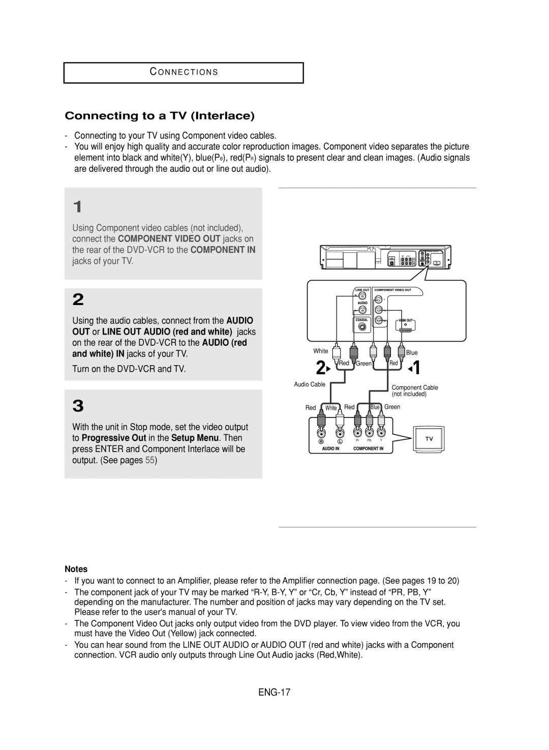 Samsung DVD-V9800 instruction manual Connecting to a TV Interlace, ENG-17 