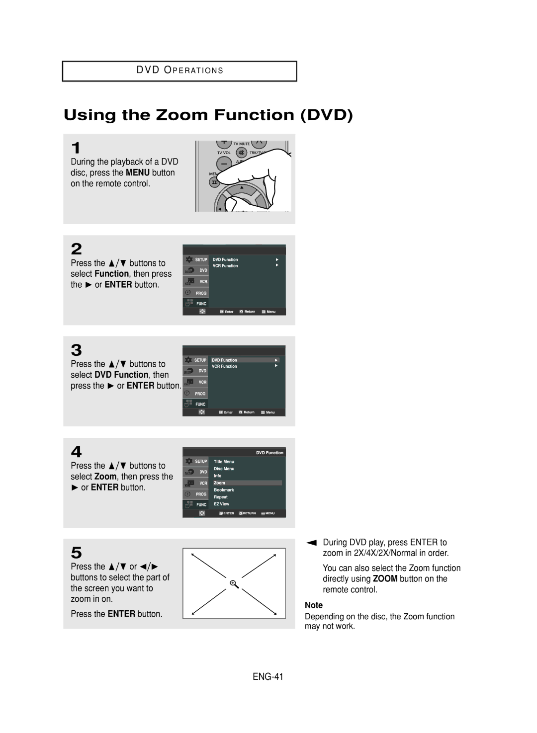 Samsung DVD-V9800 instruction manual Using the Zoom Function DVD, ENG-41 