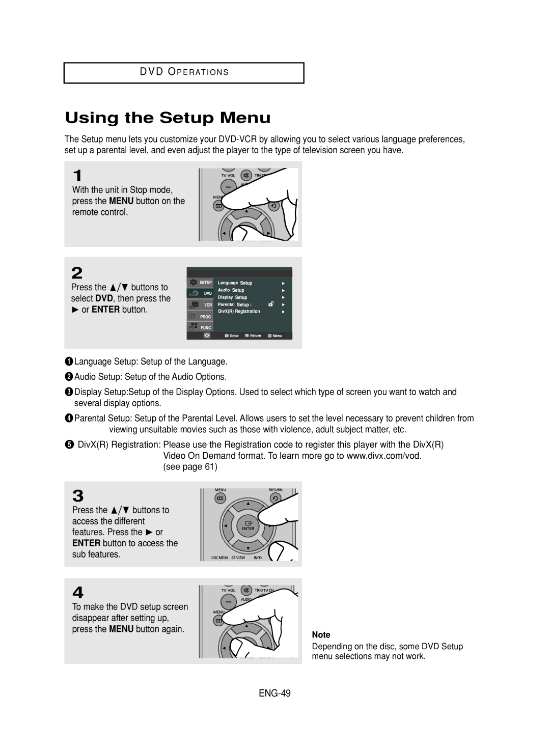 Samsung DVD-V9800 instruction manual Using the Setup Menu, ENG-49 